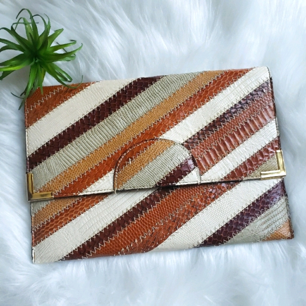 Vintage David Mehler Dame Stiched Snakeskin Clutch